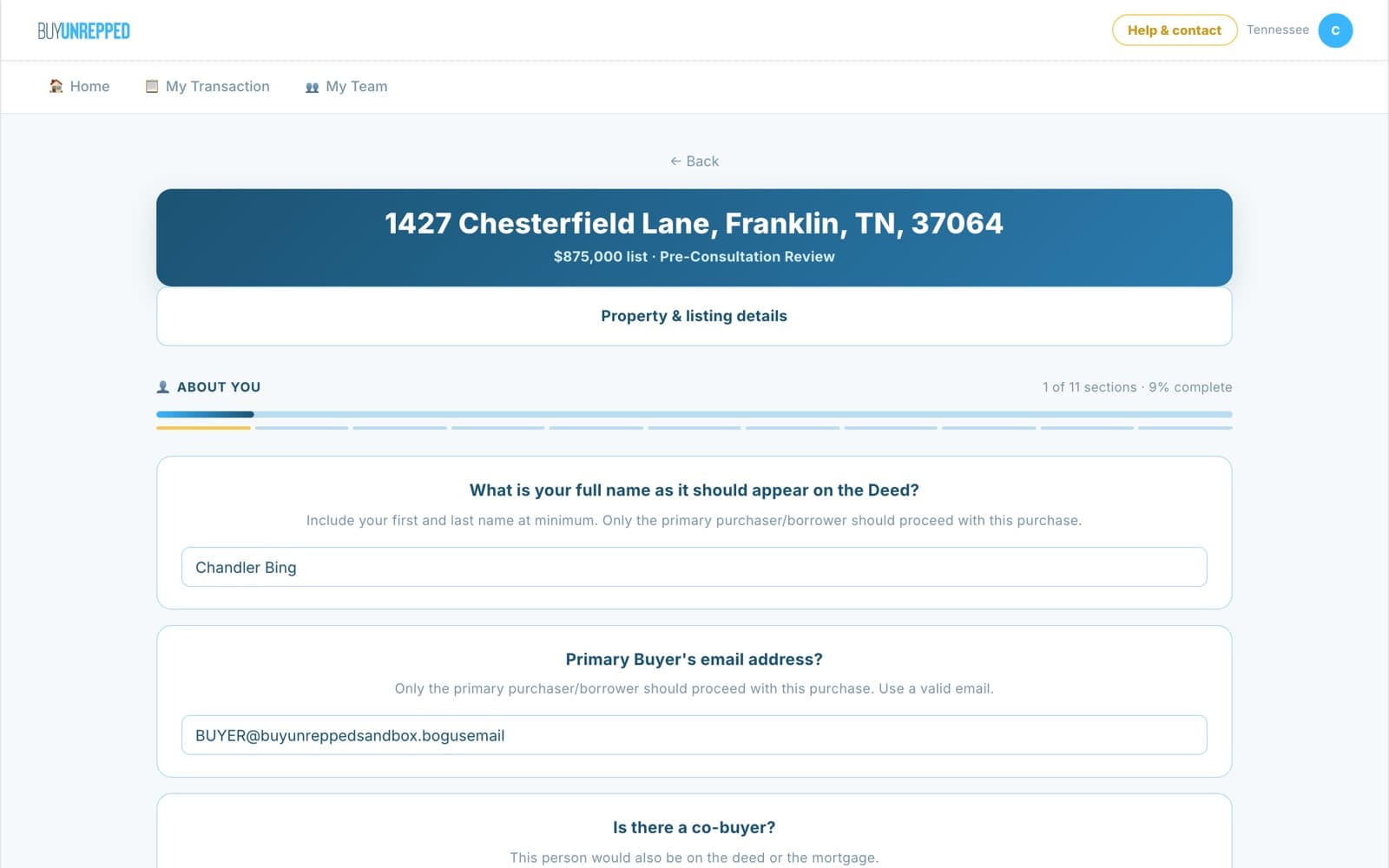 BuyUnrepped app: the offer questions, one section at a time